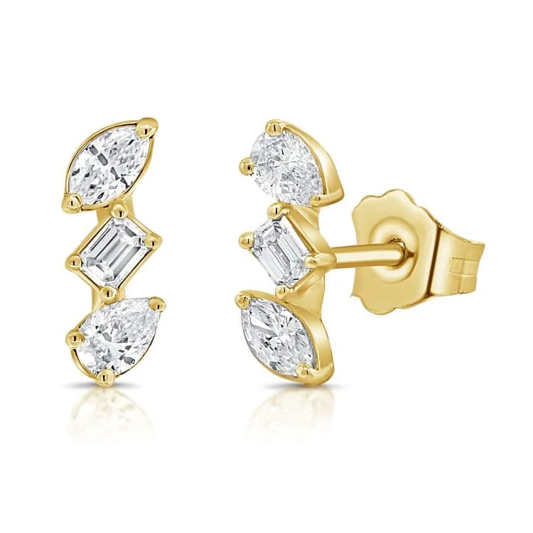 Women’s silver dangly earrings-14K Gold & Fancy-Shape Diamond Stud Earrings