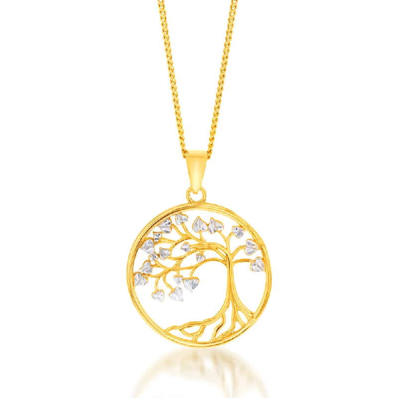 Women’s long drop necklaces-9ct Yellow And White Gold Diamond Cut Tree Of Life Pendant