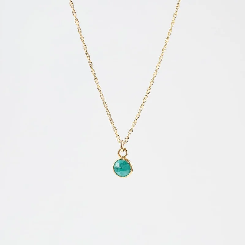 Women’s diamond necklaces-14k Gold Filled Chain with 6mm Bezel-Set Green Chalcedony