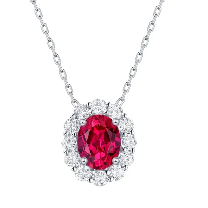 Women’s chunky necklaces-White Gold Diamond and Ruby Pendant