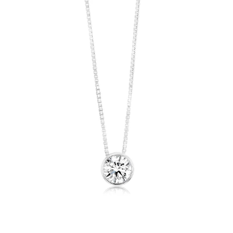 Women’s simple gold necklaces-Luminesce Lab Grown Bezel Pendant in 1/4 Carat Diamond with Silver Slider Chain