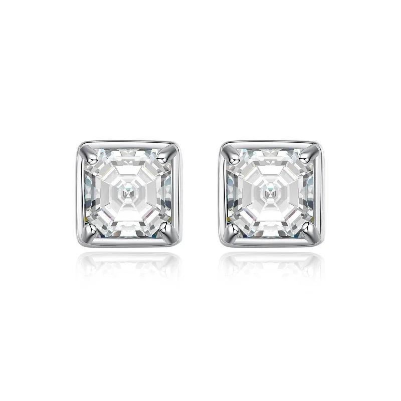 Women’s heart-shaped earrings-Asscher Cut Diamond Earrings | 925 Sterling Silver | Moissanite