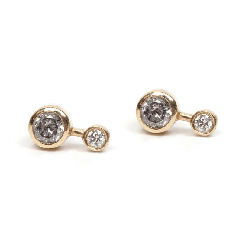 Women’s gold drop earrings-Round Diamond Duo Stud Earring