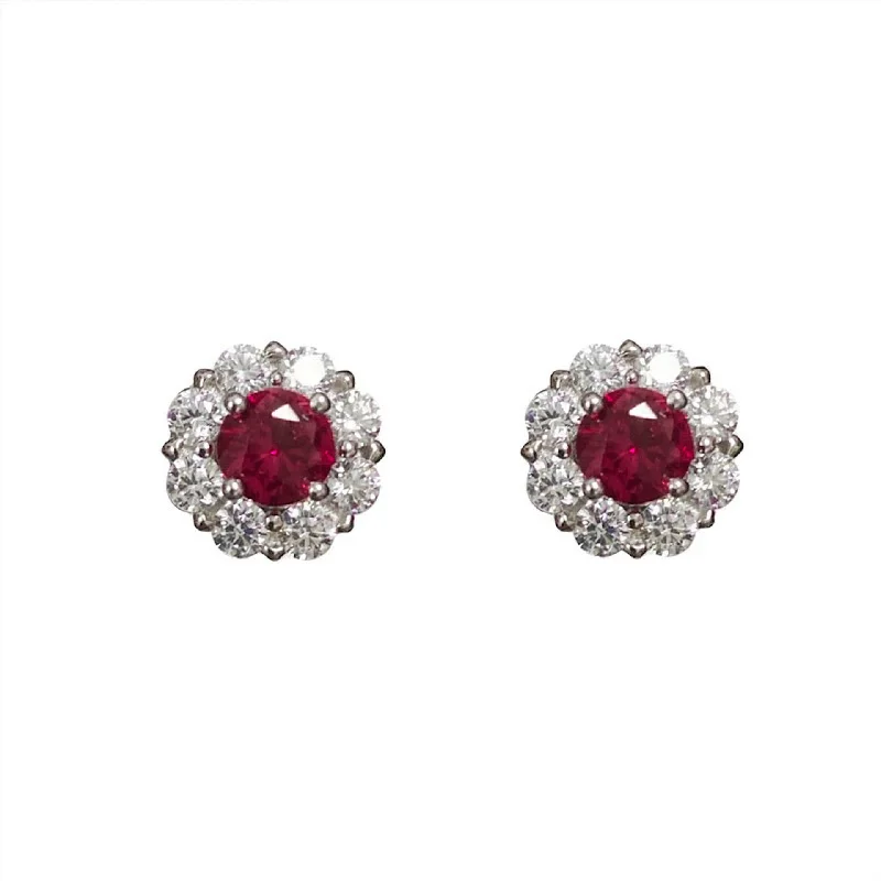 Women’s sparkling earrings-Ruby Halo Earring Studs | S925