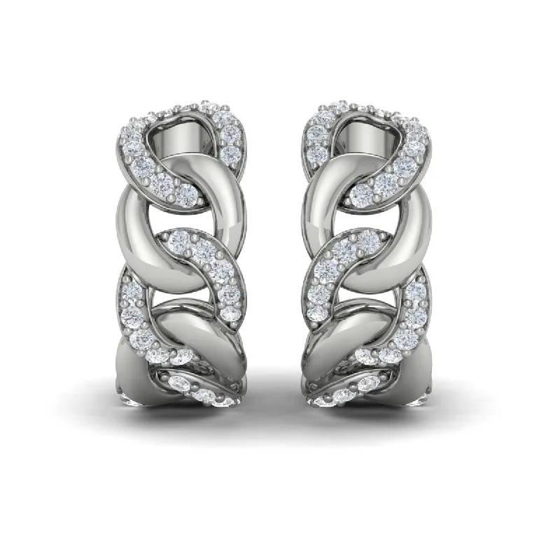 Women’s heart-shaped stud earrings-Alternating Diamond Link Huggie Hoop Earrings