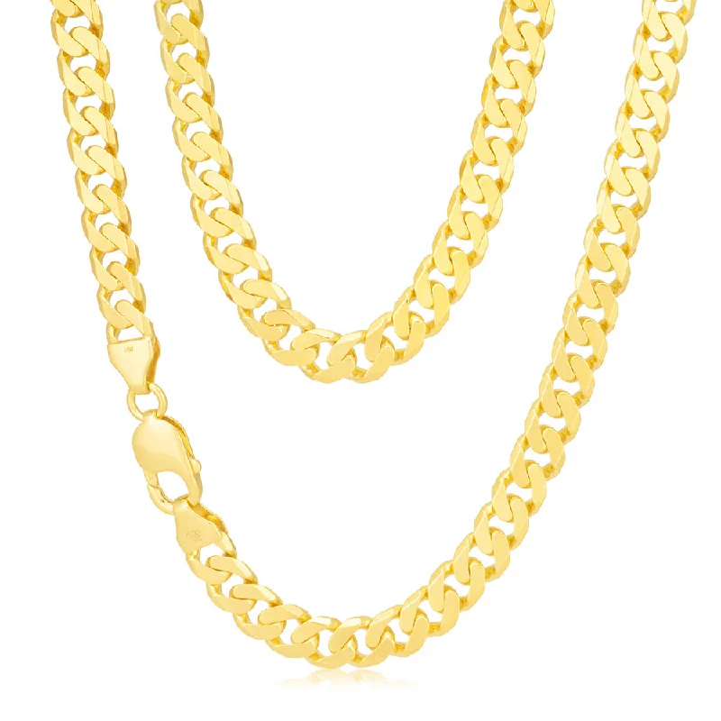 Women’s statement gold necklaces-9ct Yellow Heavy Solid Gold Curb Flat Bevelled 55cm Chain 250Gauge