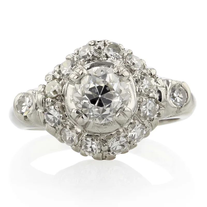 Women’s solitaire engagement rings-PLATINUM 1 OLD EUROPEAN CUT DIAMOND=0.56CT 14 SINGLE-CUT DIAMONDS=0.44CT RING