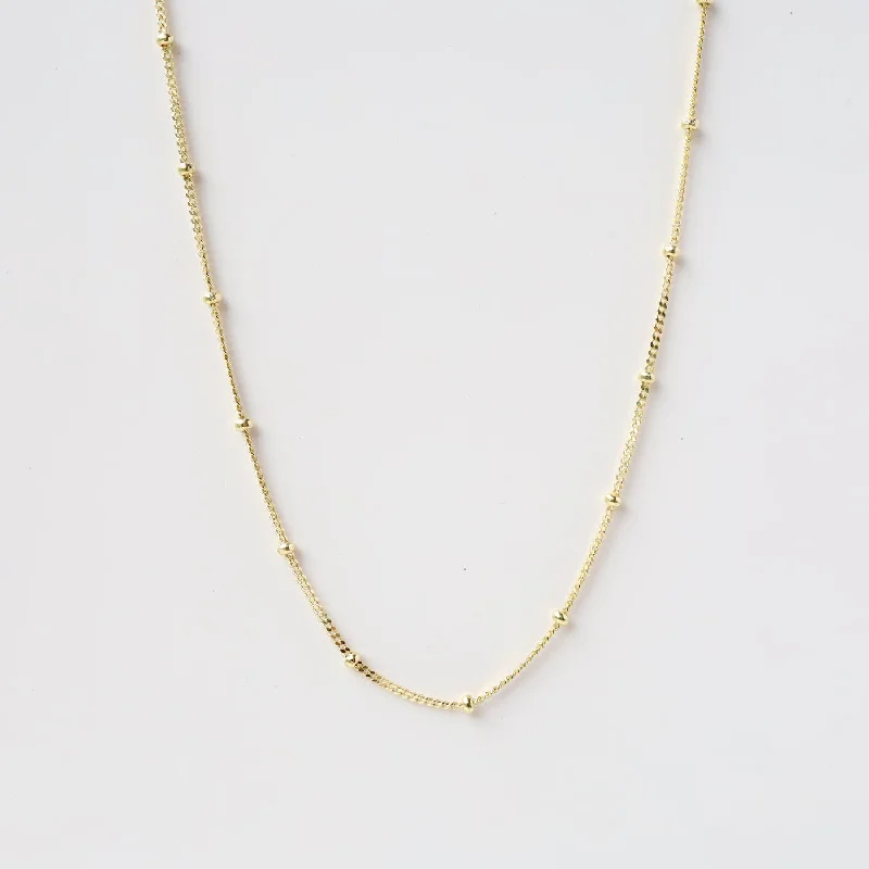 Women’s long necklaces-Gold Plated Curb Chain with Bead Stations - 16" to 18"