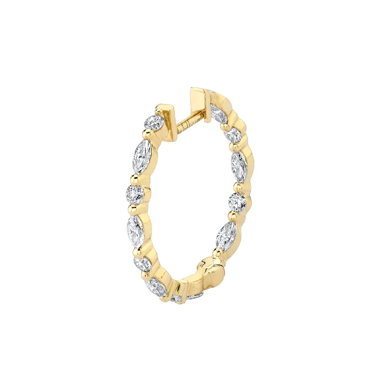 Women’s hoop earrings-Dot Dash Hoop - White Diamond / 14k Yellow Gold