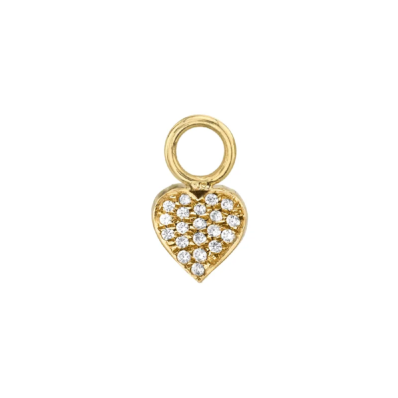 Women’s fashion stud earrings-Heart Hoop Earring Charm - White Diamond / 14k Yellow Gold