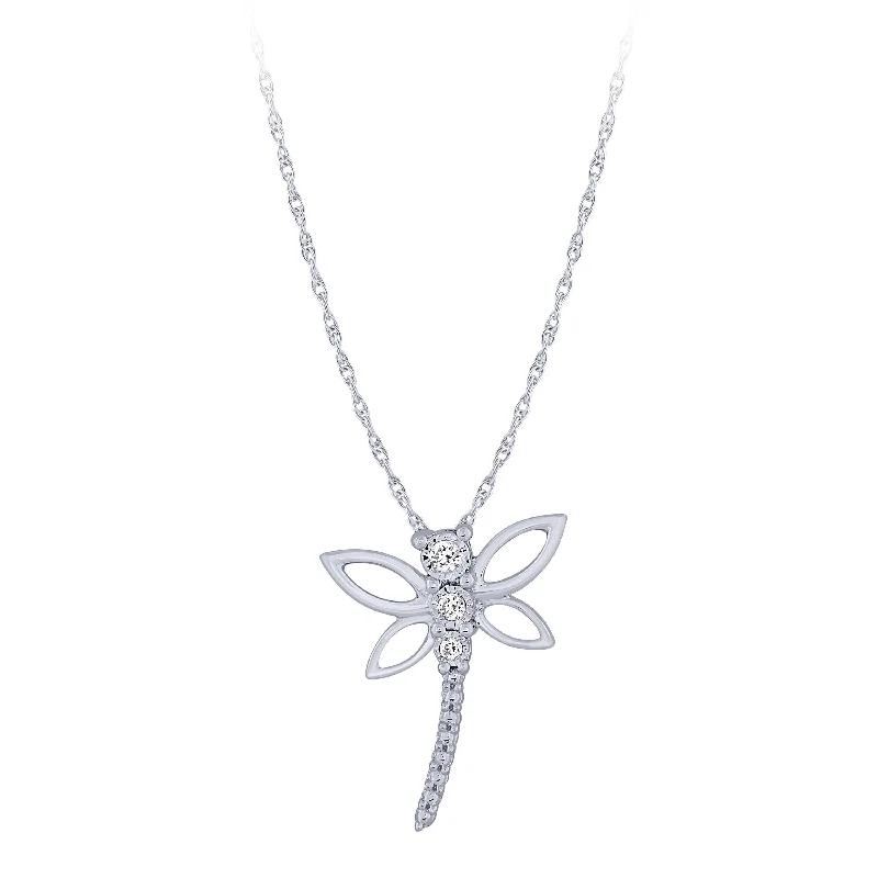 Women’s vintage necklaces-Diamond Dragonfly Pendant in 14K White Gold .03ct