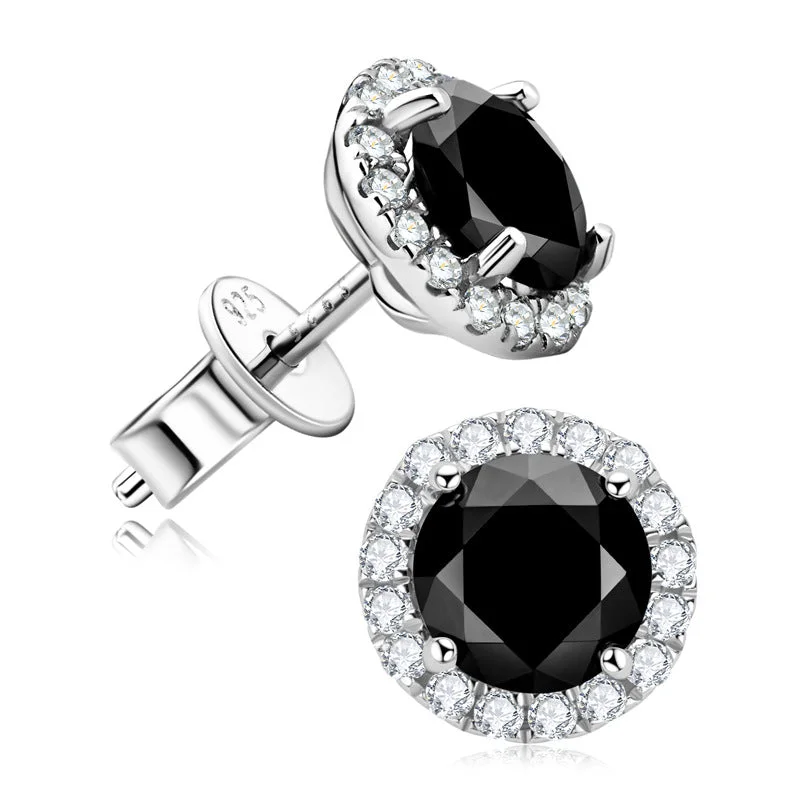 Women’s elegant earrings-1.6 CTW Black Halo Diamond Earrings | S925 | Moissanite