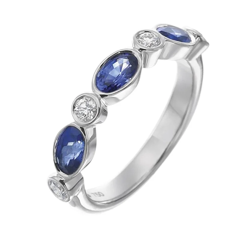 Women’s alternative gemstone engagement rings-Marbella Sapphire and Diamond Alternating Ring in 18K White Gold, Size 7