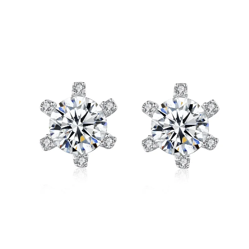 Women’s silver drop earrings-1 Carat Moissanite 6-Prong Stud Earrings in 925 Sterling Silver