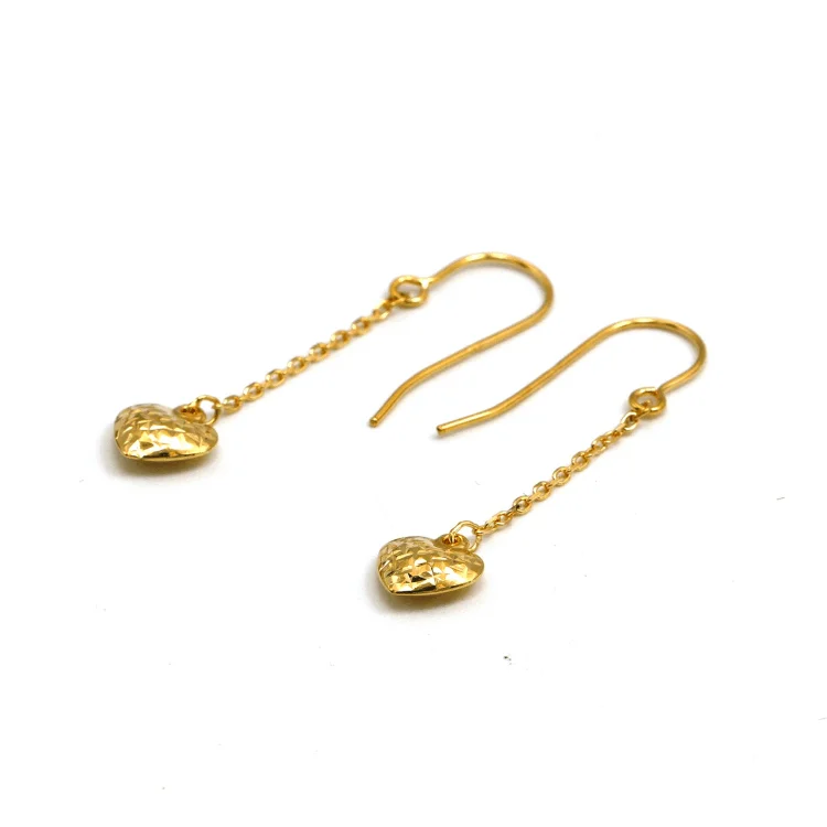 Women’s mini hoop earrings-Real Gold 3D Heart Hanging Earring Set 3607 E1808