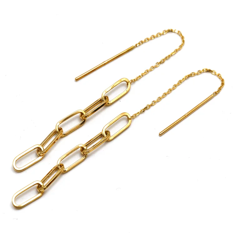 Women’s modern earrings-Real Gold Paper Clip Hanging Earring Link Thickness 4 MM 2696 E1826