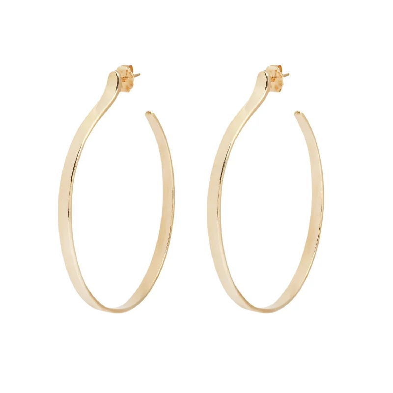 Women’s pearl drop earrings-Large Plain Gold Hoops