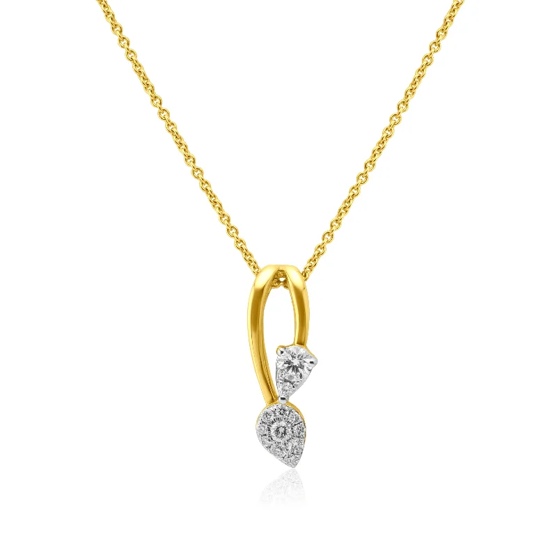 Women’s dainty chain necklaces-14k Gold Double Tear Drop Diamond Pendant