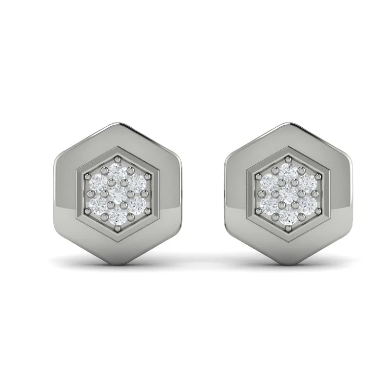 Women’s silver dangly earrings-Diamond Cluster Honeycomb Stud Earrings