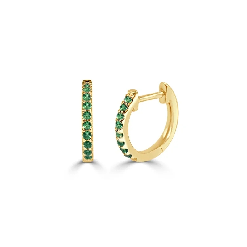 Women’s emerald earrings-14k Gold & Emerald Huggie Earrings