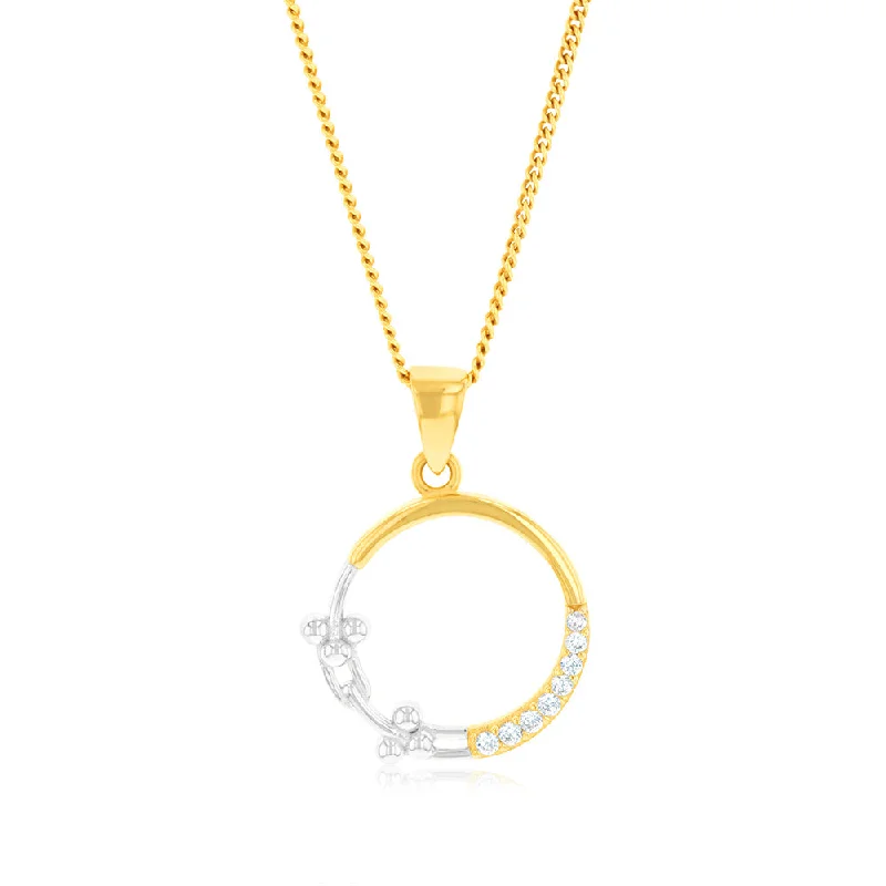 Women’s dainty gold necklaces-9ct Yellow And White Gold Two Tone Diamond Cut Circle Of Life Pendant