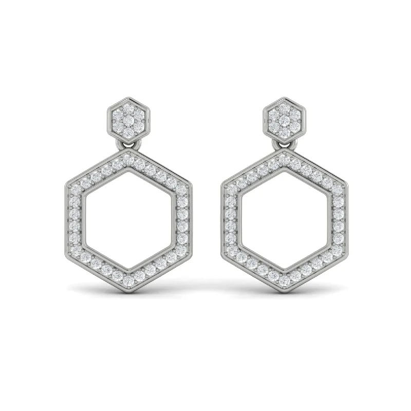 Women’s fashion stud earrings-Channel Set Diamond Open Honeycomb Drop Stud Earrings