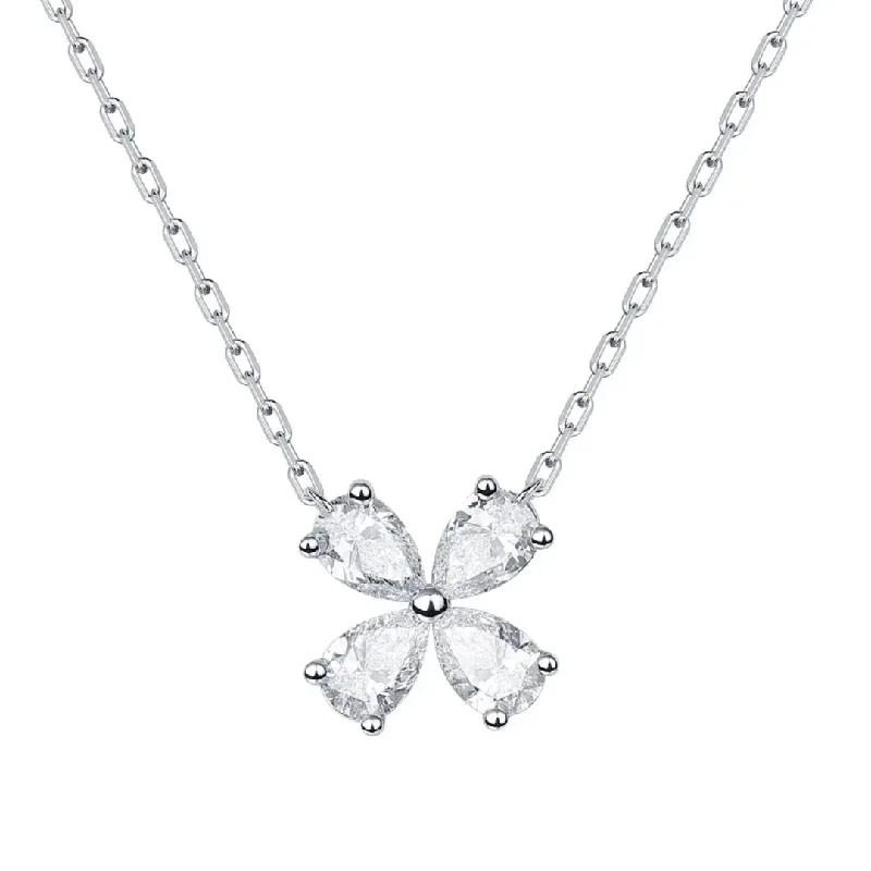 Women’s long necklaces-White Gold Diamond Flower Pendant