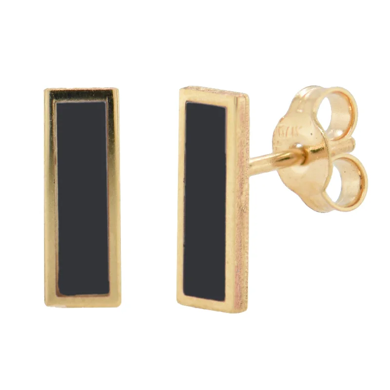 Women’s gold drop earrings-14K Gold Onyx Bar Stud Earring