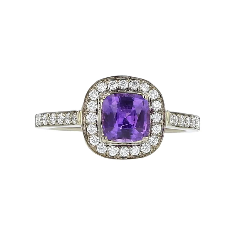 Women’s pear-shaped diamond engagement rings-1.17Ct Purple Sapphire and 0.32Ct Diamond Halo Ring in 18K White Gold