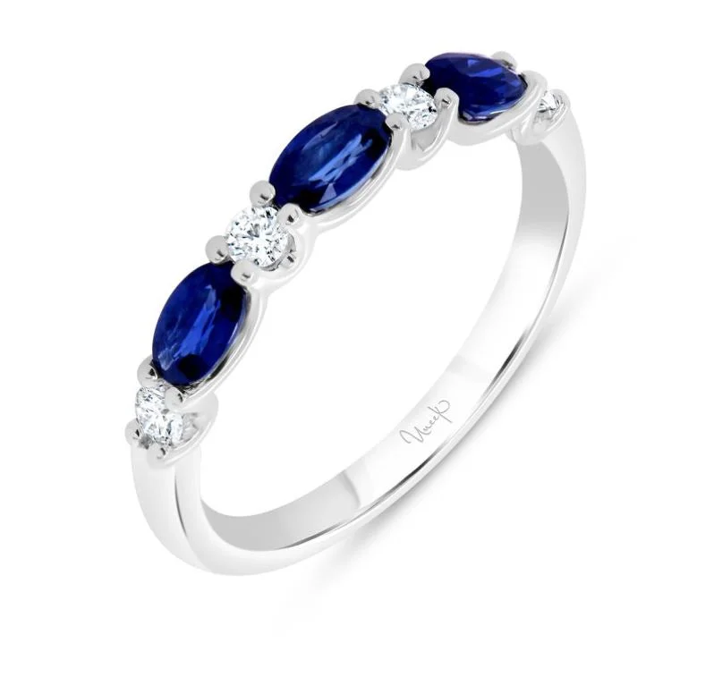 Women’s affordable diamond engagement rings-Precious Diamond and Oval Blue Sapphire Ring in 18K White Gold, 6.5