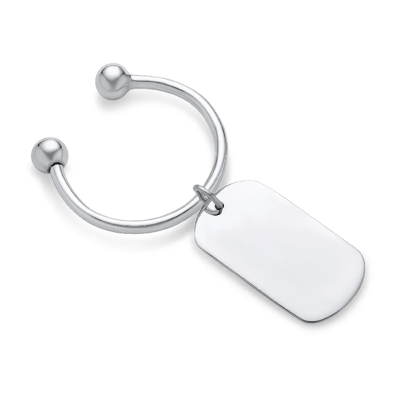 Women’s modern necklaces-Blank Dog Tag Keychain Horseshoe Type Key Ring Holder Sterling Silver