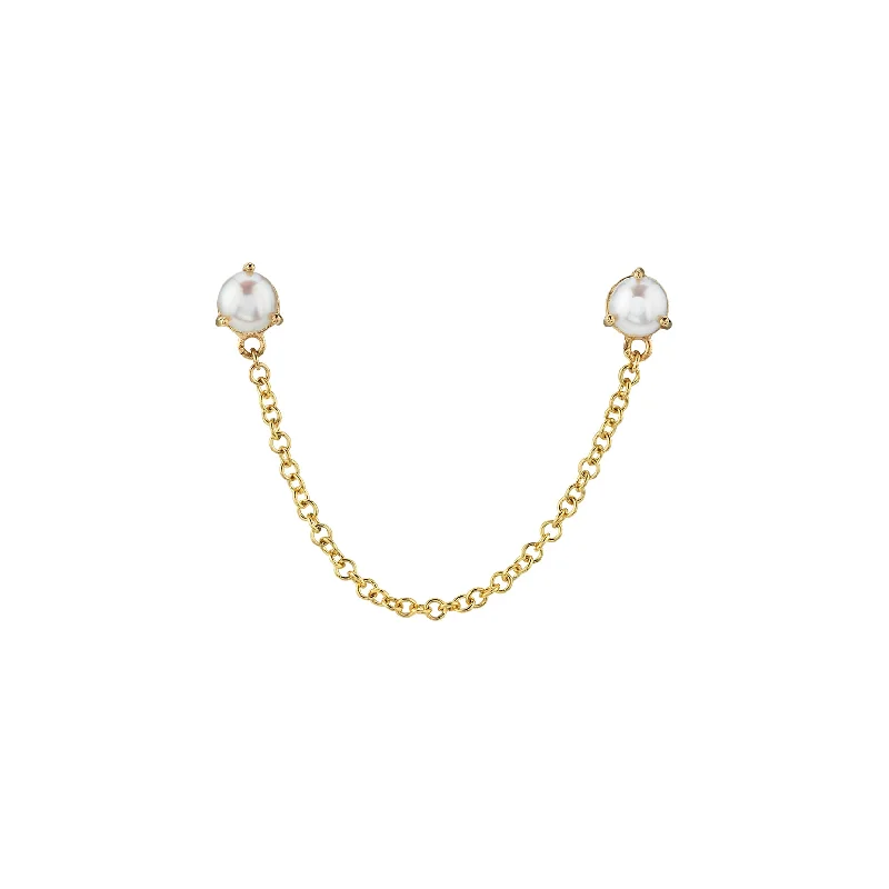 Women’s statement earrings-Connected Stud Earring - Pearl / 14k Yellow Gold