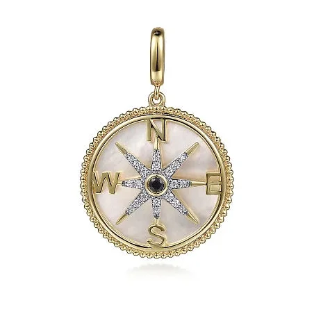 Women’s vintage pendant necklaces-Gabriel 14K Yellow Gold Diamond Blue Sapphire Compass Pendant