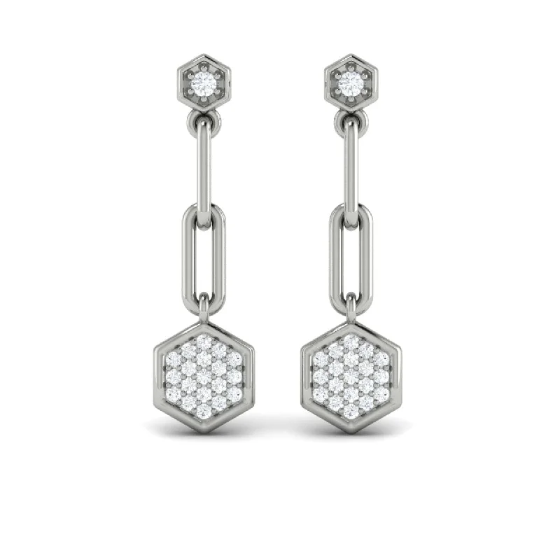 Women’s mini hoop earrings-Diamond Honeycomb Link Long Drop Statement Earrings