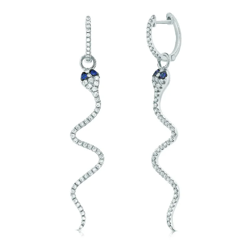 Women’s modern earrings-14k Gold Sapphire & Diamond Snake Earrings