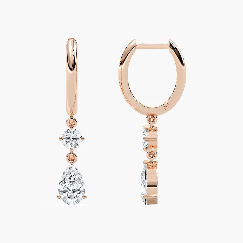 Women’s statement stud earrings-Round and Pear Lab Grown Diamond Drop Hoop Earrings