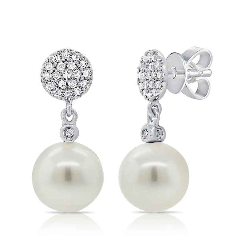 Women’s elegant gold earrings-14k Gold Pearl & Diamond Dangle Stud Earrings