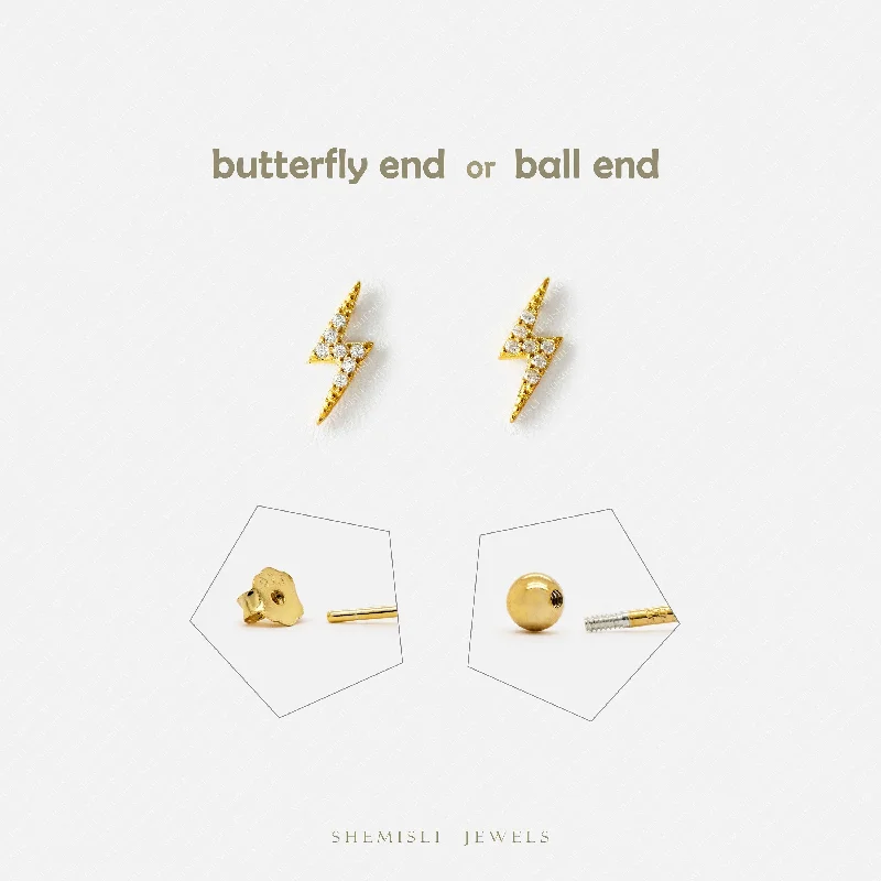 Women’s gold drop earrings-Small Lightning CZ Studs Earrings, Unisex, Gold, Silver SHEMISLI - SS115 Butterfly End, SS828 Screw Ball End (Type A)