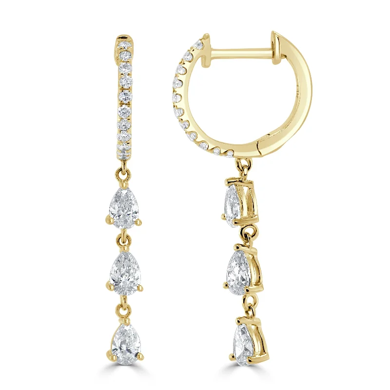 Women’s pearl earrings-14k Gold & Pear-Shape Diamond Huggies