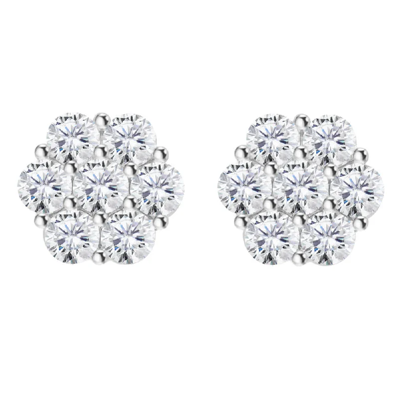 Women’s engagement earrings-Cluster Moissanite Diamond Stud Earrings in Sterling Silver