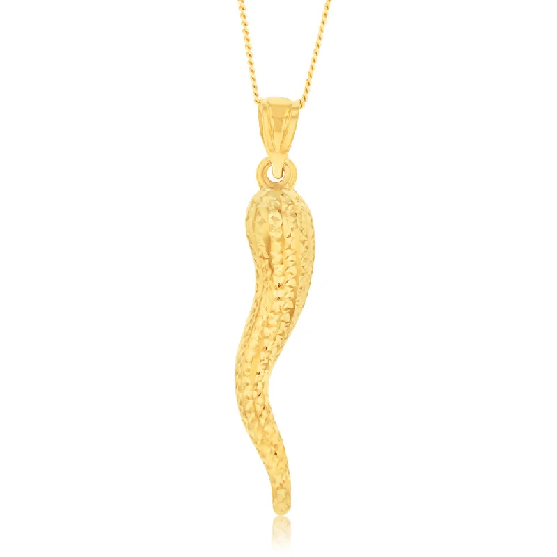 Women’s elegant necklaces-9ct Yellow Gold Silverfilled Diamond Cut 58mm Italian Horn Pendant