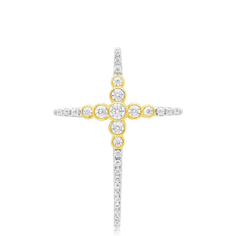 Women’s sterling silver pendant necklaces-Luminesce Lab Grown Cross 1Carat Diamond Pendant in 14ct Yellow Gold