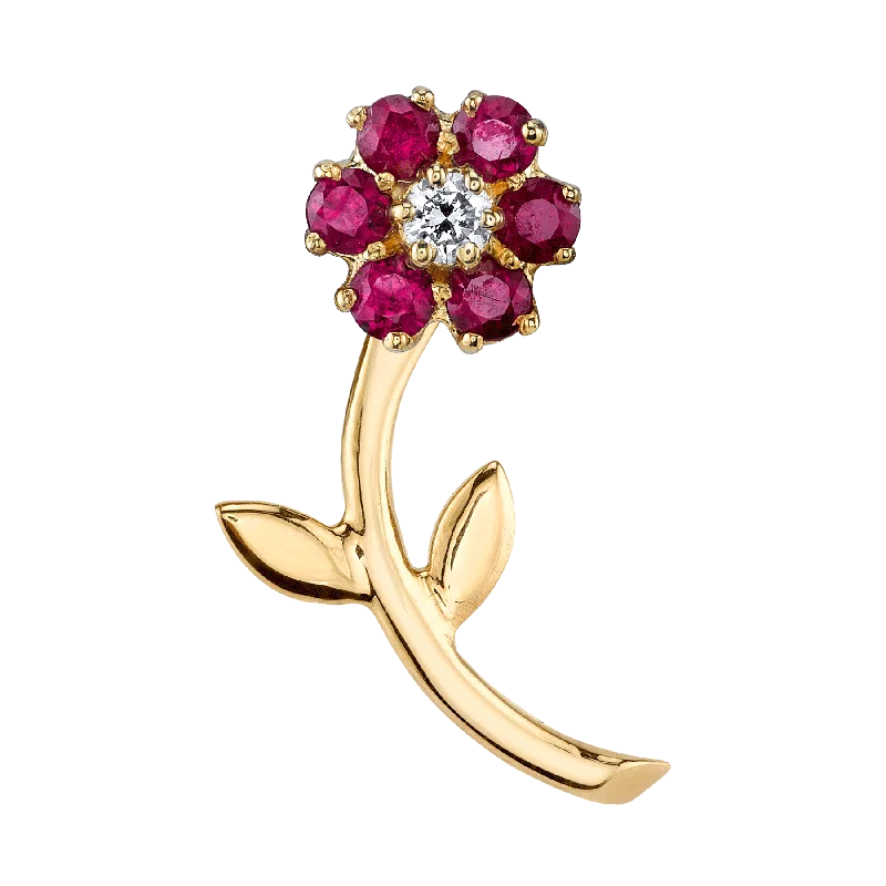 Women’s statement stud earrings-Teddy Flower Earring - Ruby / 14k Yellow Gold