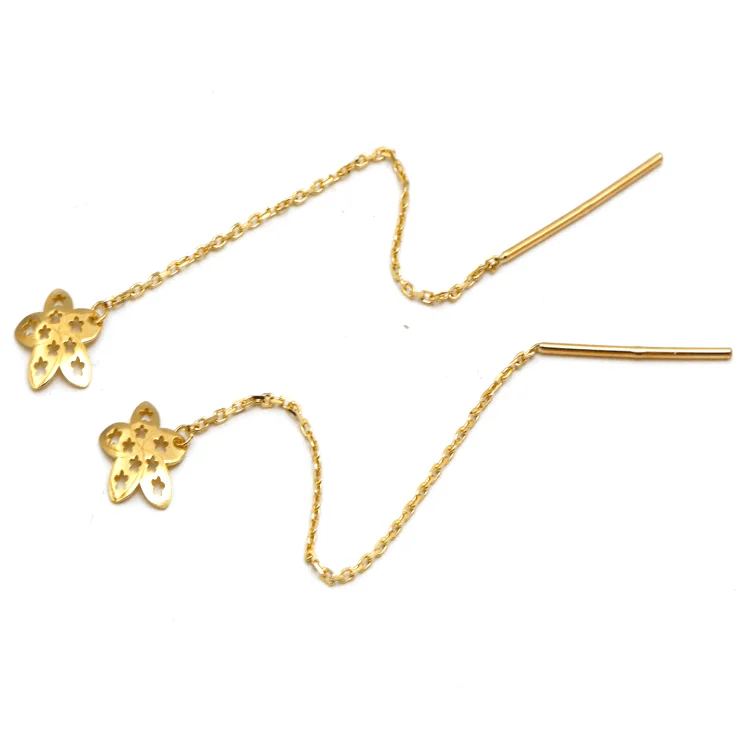 Women’s dangly gemstone earrings-Real Gold Net Flower Drop Hanging Drop Earring Set 7199 E1844