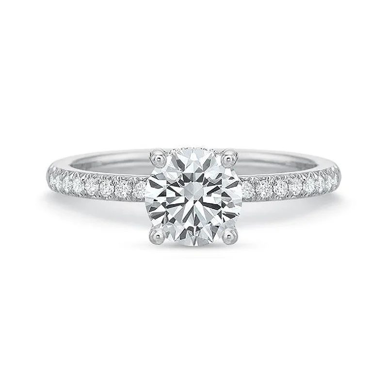 Women’s elegant engagement rings-Modern Classic Diamond Semi-Mount Ring in Platinum for Round Center, Size 6