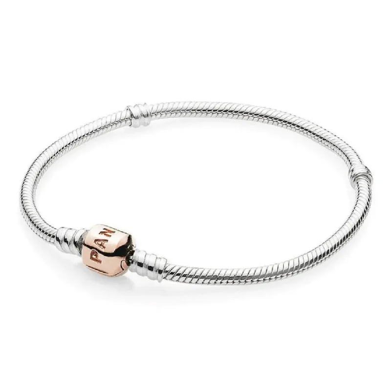 Women’s modern pendant necklaces-Pandora Sterling Silver Snake Chain with Pandora Rose Barrel Clasp