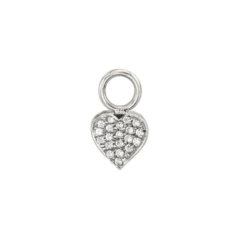 Women’s studded earrings-Heart Hoop Earring Charm - White Diamond / 14k White Gold