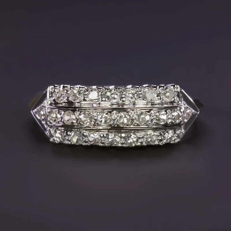 Women’s wedding and engagement rings-VINTAGE DIAMOND 3 ROW BAND 14k WHITE GOLD RING 0.40ct NATURAL RETRO COCKTAIL