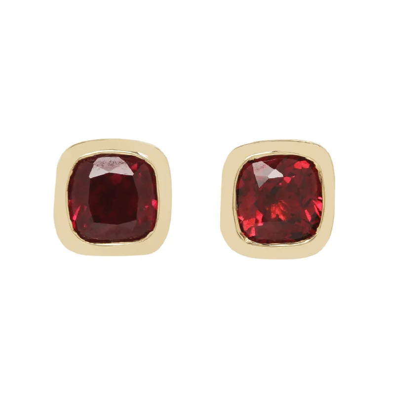 Women’s crystal stud earrings-Garnet Cushion Studs