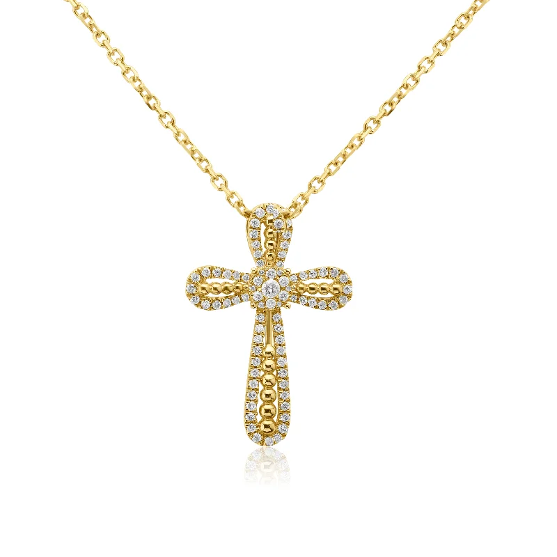 Women’s gold chain necklaces-14k Gold Diamond Cross With Cluster Pendant